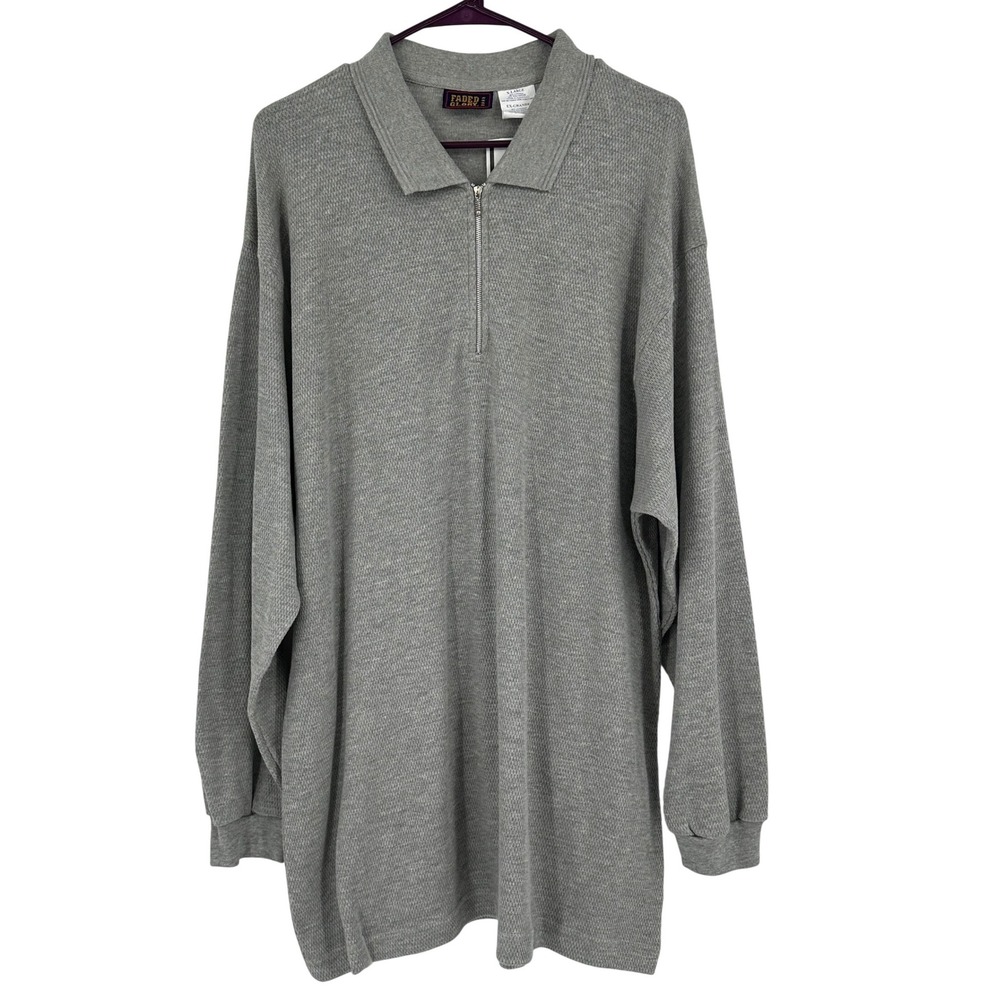 Vintage‎ Faded Glory Mens Grey Quarter Zip Long Sleeve Polo Shirt XL 9521FG NWT